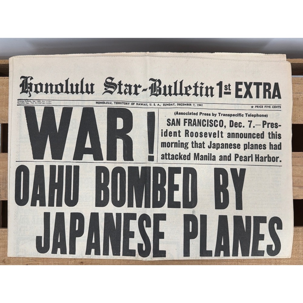 Honolulu Star-Bulletin Pearl Harbor War Oahu Bombed Dec 7 1941 Newspaper Reprint